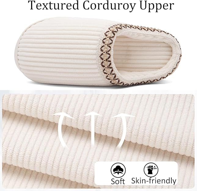 custom plush slippers with textured corduroy upper and soft lining