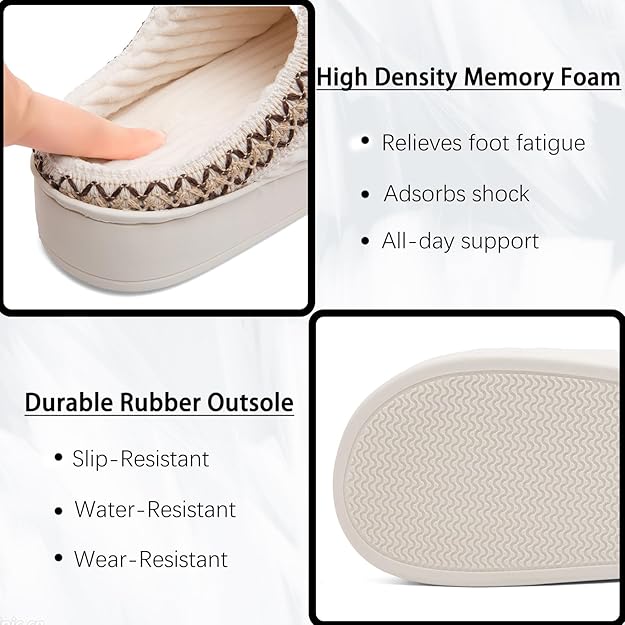 plush slippers with high density memory foam and durable rubber outsole