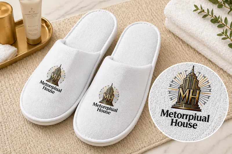 Custom embroidery logo plush slippers