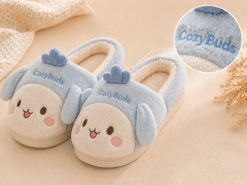 Text embroidery cartoon plush slippers