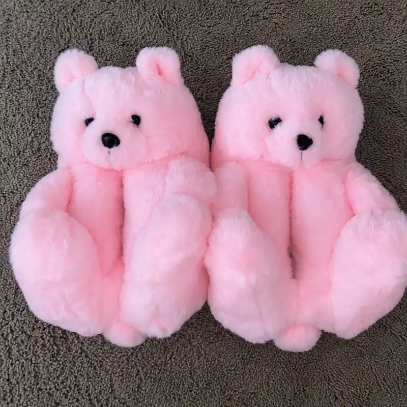 Custom pink teddy bear slippers