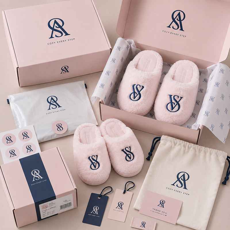 Private label packaging for plush slippers