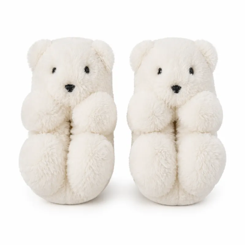 Custom white teddy bear slippers