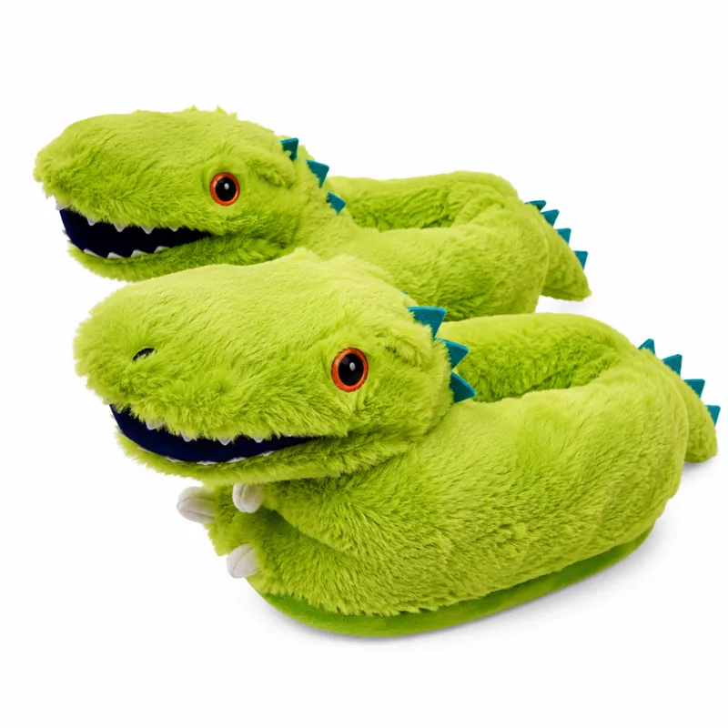 Custom cartoon T-Rex plush slippers