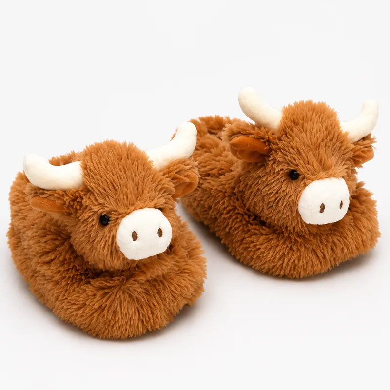 Custom highland cow plush slippers