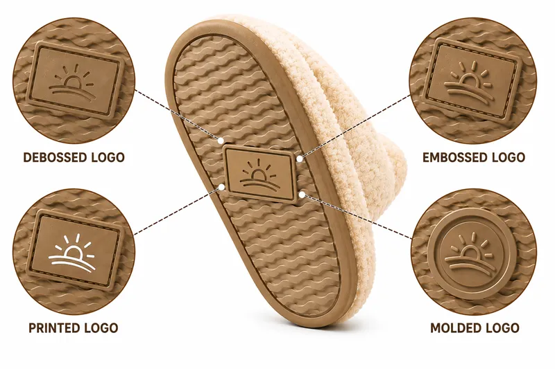 Custom logo on plush slipper soles