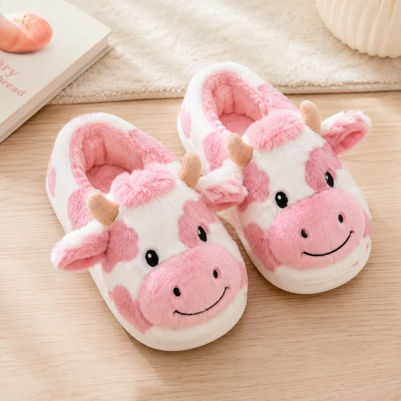 Custom pink cow plush slippers