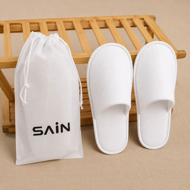 Drawstring bag hotel slippers packaging