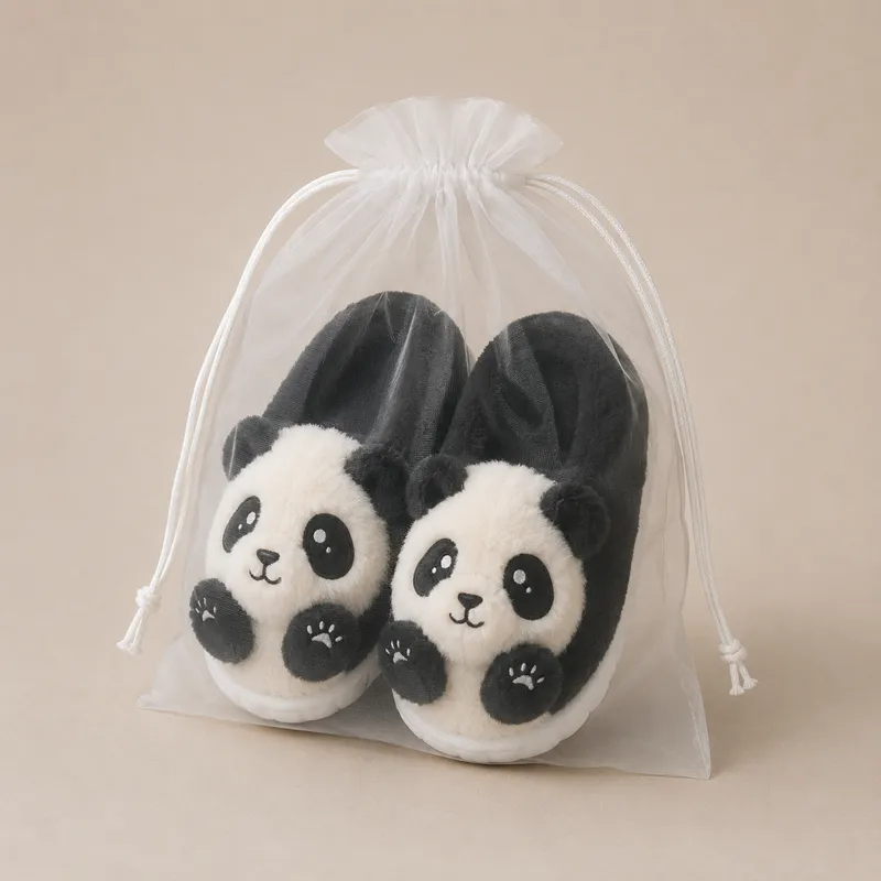 Drawstring bags for panda plush slippers