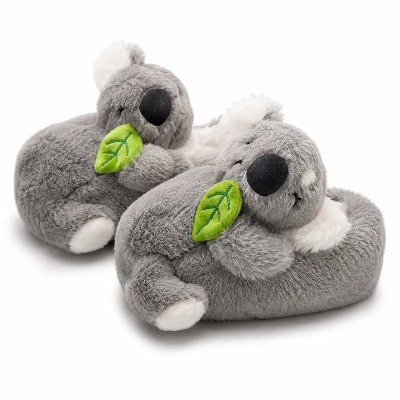 Grey Sleeping Koala Plush Slippers