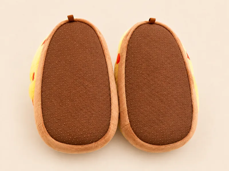 Soft fabric sole with anti-slip dots for pizza plush slippers