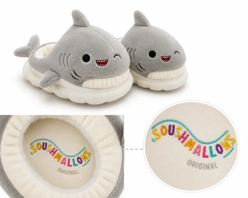 Logo customization for shark plush slippers