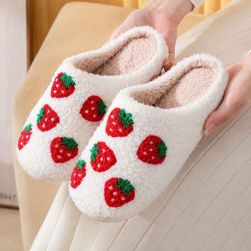 Strawberry Pattern Sherpa Slippers
