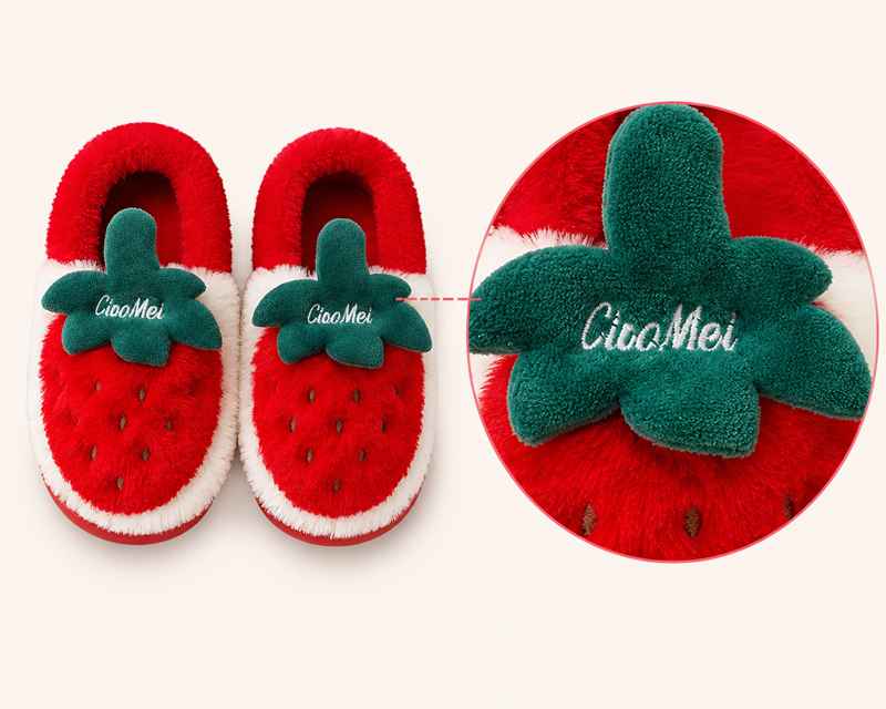 Logo customization options for strawberry plush slippers
