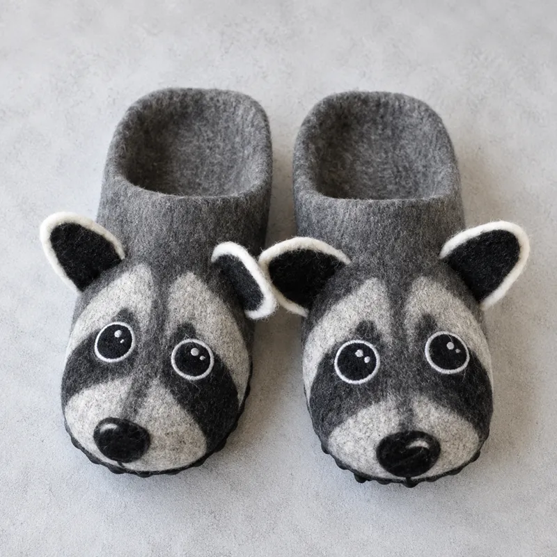 Cartoon Raccoon Face Plush Slippers
