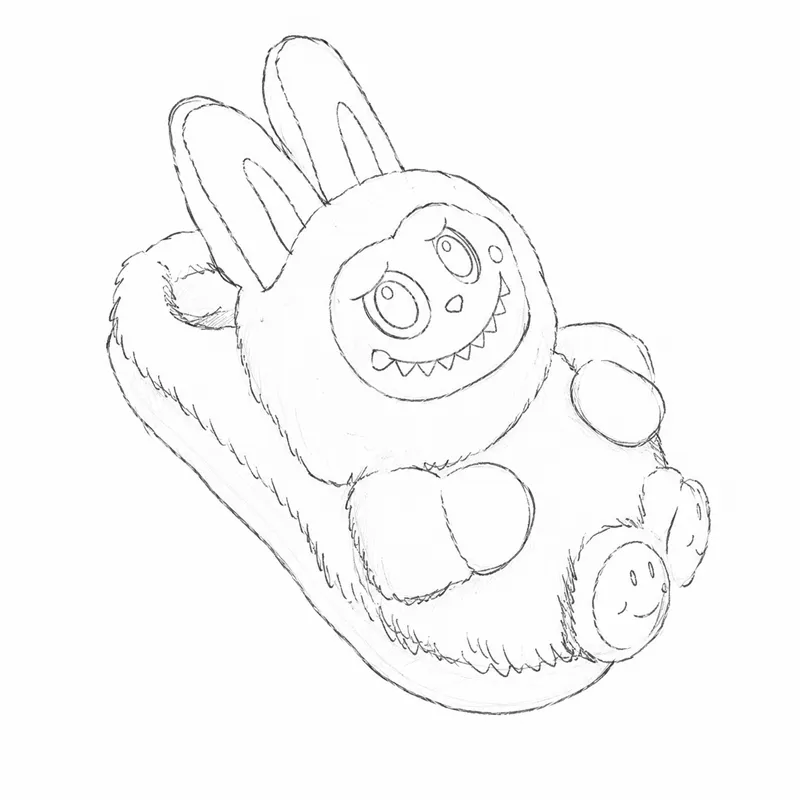 Custom plush slipper design and pattern making sketch