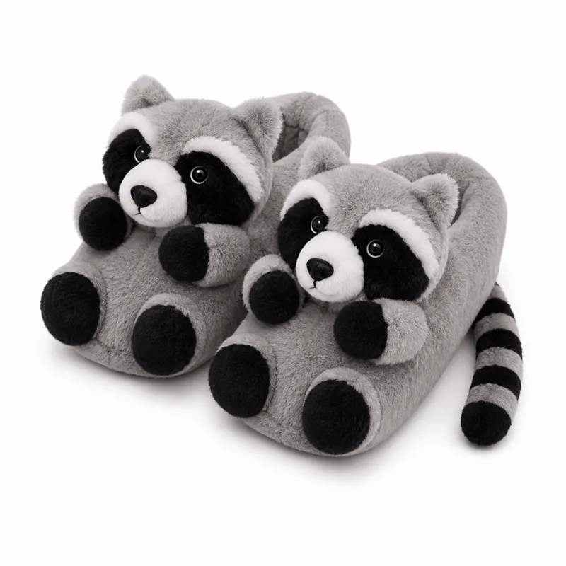 Cute Lying Raccoon Plush Slippers