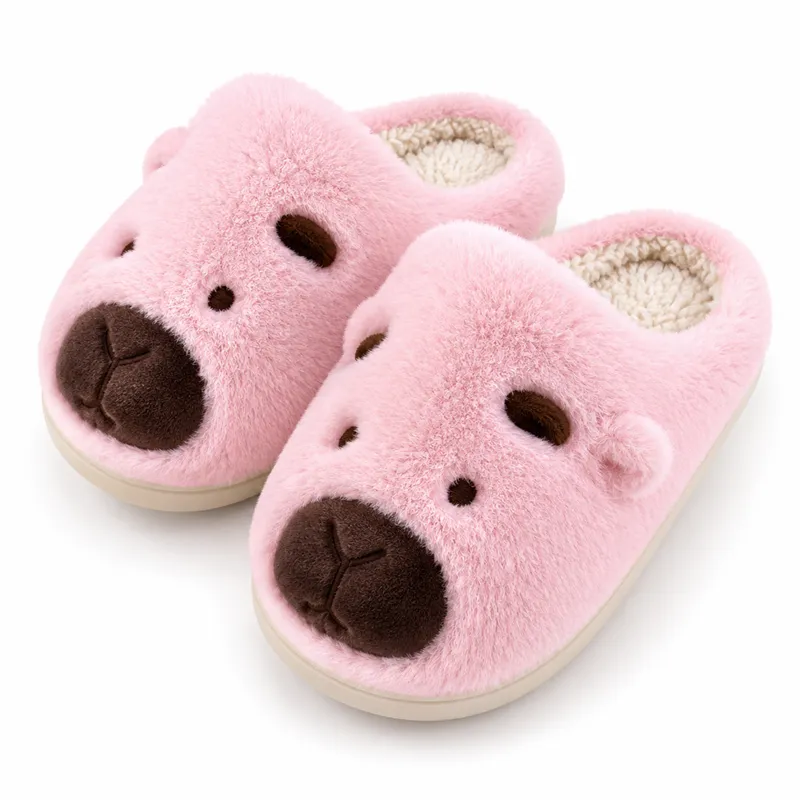 Pink Capybara Plush Slippers