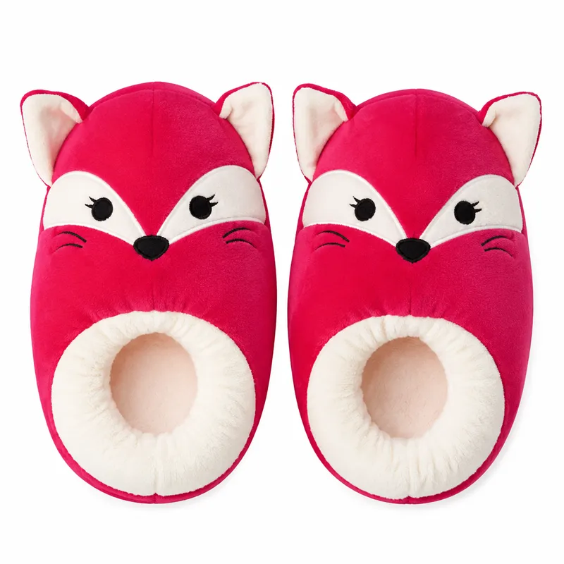 Pink Cartoon Fox Plush Slippers