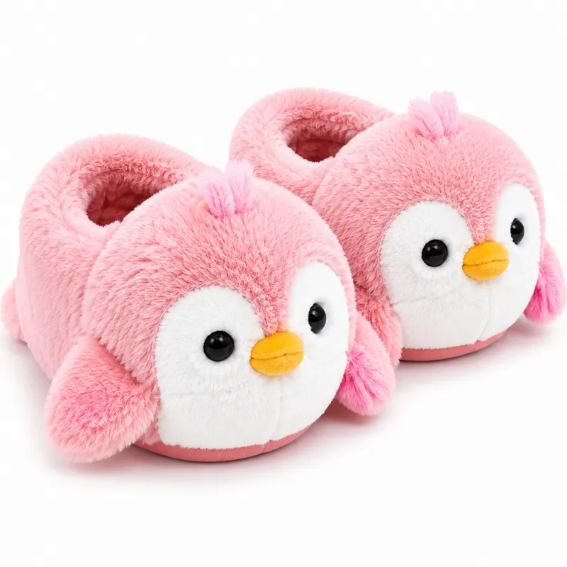 Pink Penguin Plush Slippers
