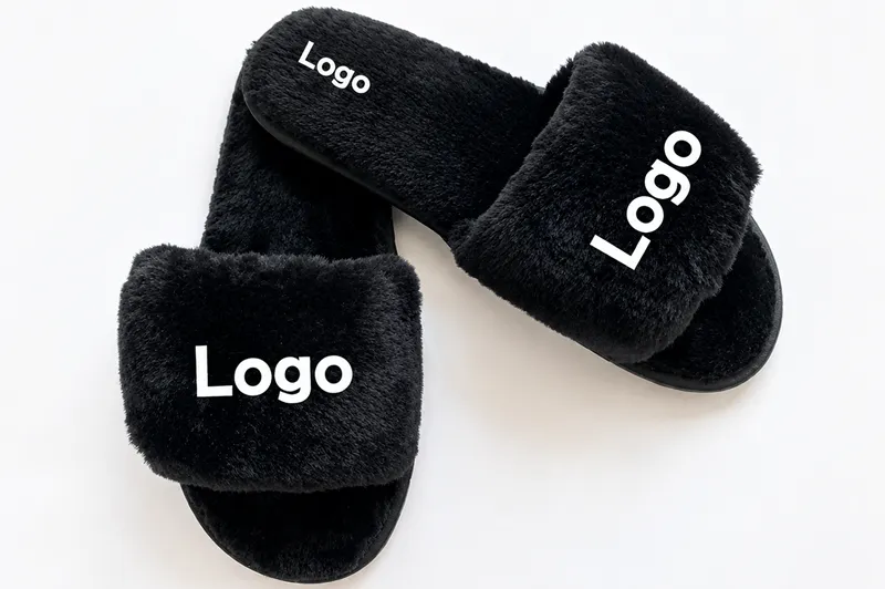 Private label plush slippers wholesale with custom packaging and branding