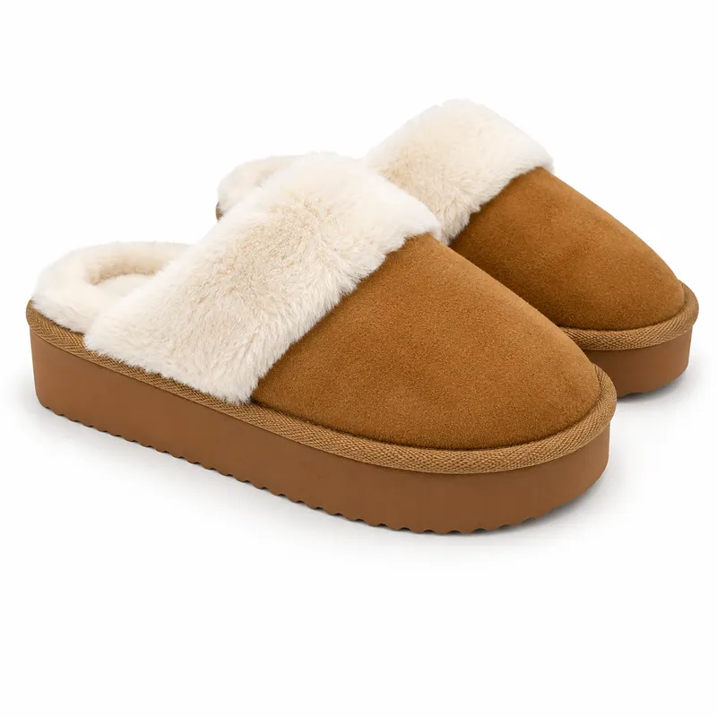 Platform Faux Suede Slippers