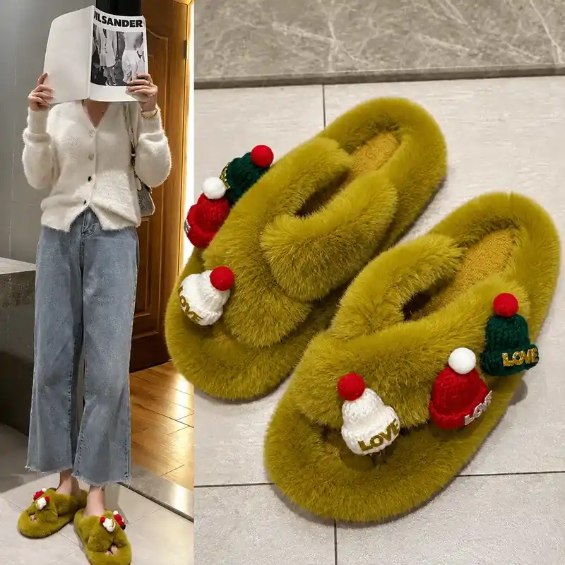 Custom Christmas flip flop plush slippers