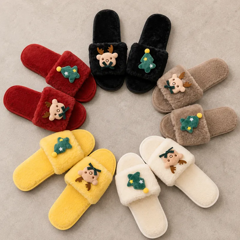 Custom Christmas open toe plush slippers