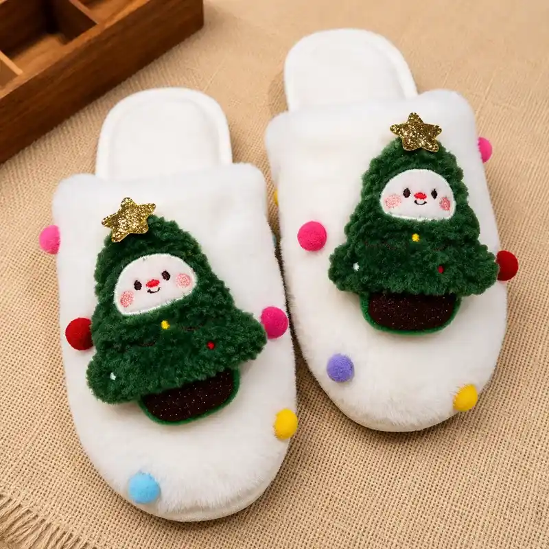 Custom Christmas tree plush slippers
