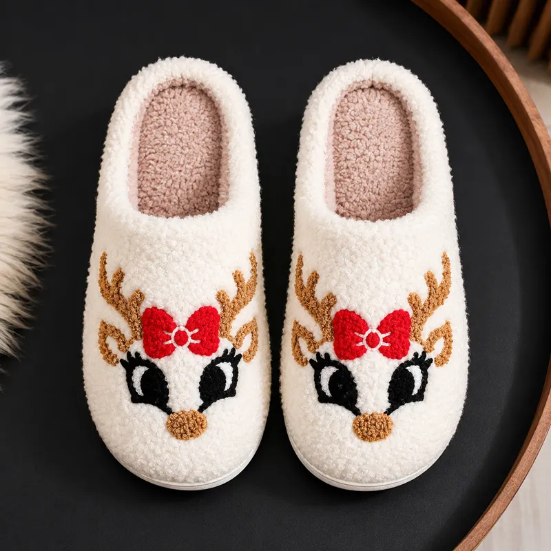 Female reindeer Christmas plush slippers