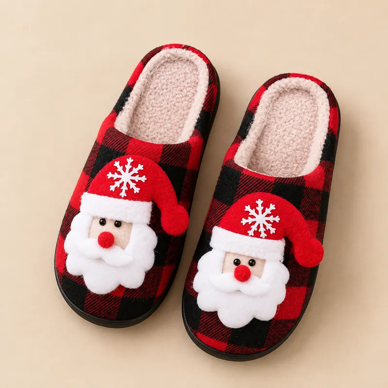 Plaid Santa Christmas plush slippers