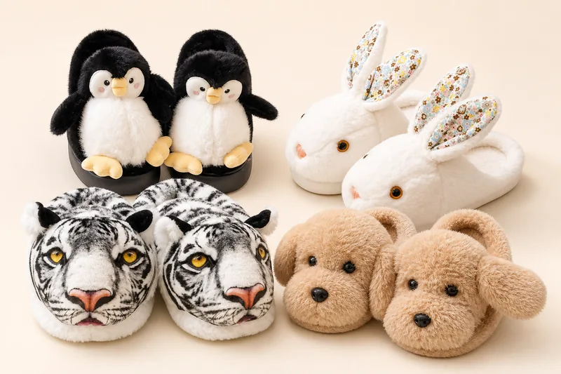 Animal plush slippers for wholesale orders